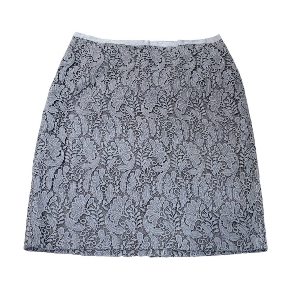 NEW Talbots Womens Crochet Lace Overlay A-Line Skirt Straight Gray 10 Petite‎